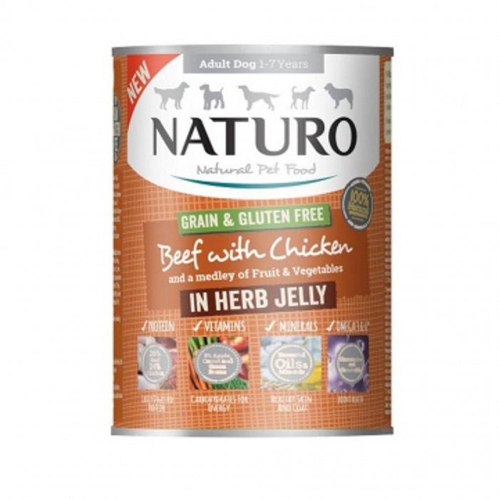 Naturo uGI TROFI SKuLOu Grain Free me Mosxari, Kotopoulo, Laxanika kai Frouta 390gr